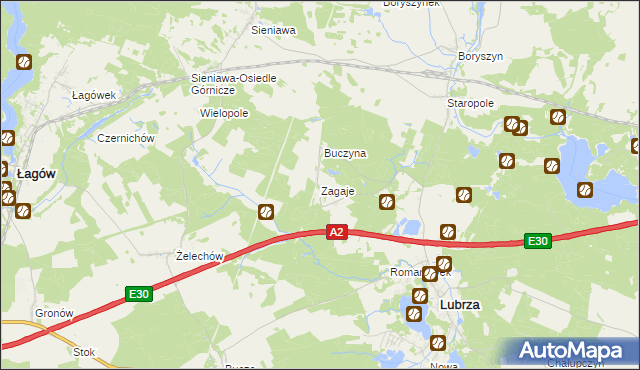 mapa Zagaje gmina Lubrza, Zagaje gmina Lubrza na mapie Targeo