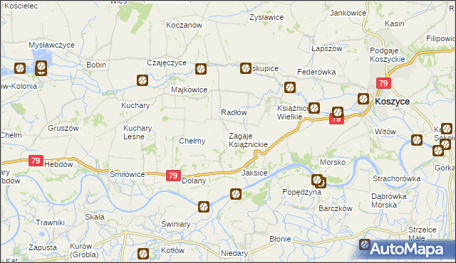 mapa Zagaje Książnickie, Zagaje Książnickie na mapie Targeo