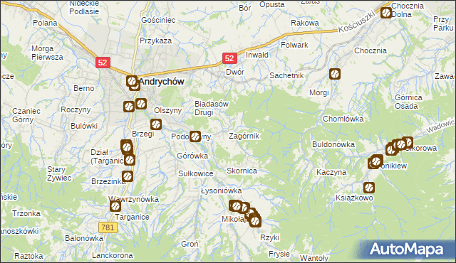 mapa Zagórnik gmina Andrychów, Zagórnik gmina Andrychów na mapie Targeo