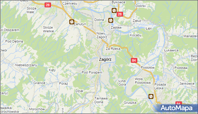 mapa Zagórz powiat sanocki, Zagórz powiat sanocki na mapie Targeo