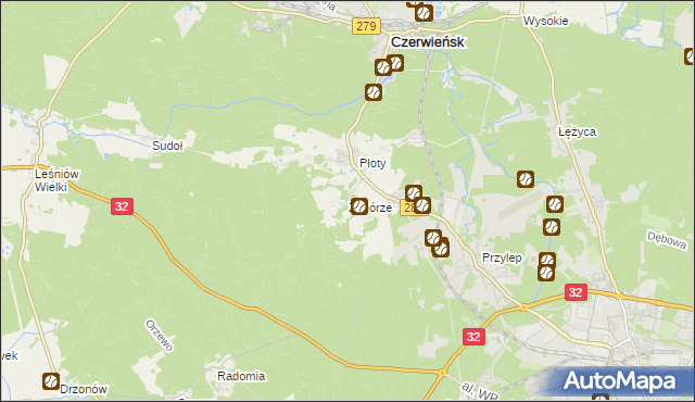 mapa Zagórze gmina Czerwieńsk, Zagórze gmina Czerwieńsk na mapie Targeo