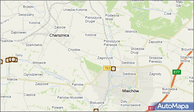 mapa Zagorzyce gmina Miechów, Zagorzyce gmina Miechów na mapie Targeo