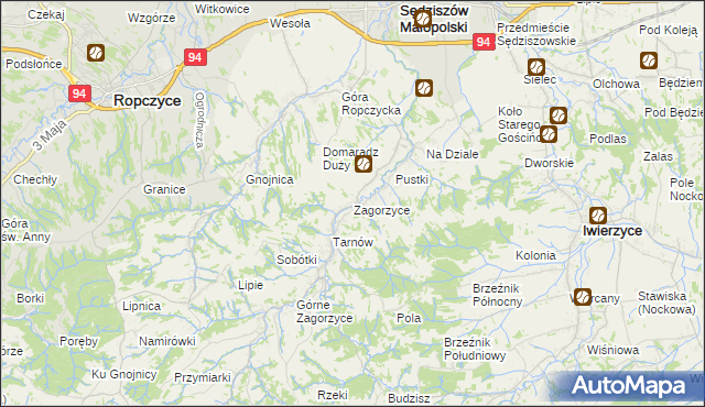 mapa Zagorzyce gmina Sędziszów Małopolski, Zagorzyce gmina Sędziszów Małopolski na mapie Targeo