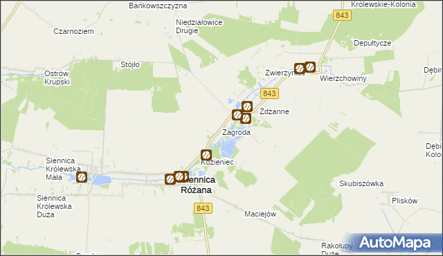 mapa Zagroda gmina Siennica Różana, Zagroda gmina Siennica Różana na mapie Targeo