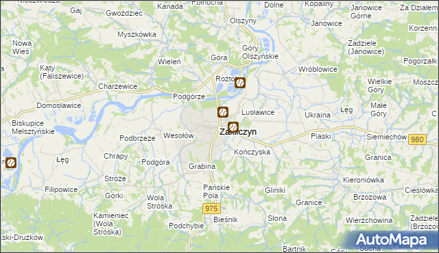 mapa Zakliczyn powiat tarnowski, Zakliczyn powiat tarnowski na mapie Targeo