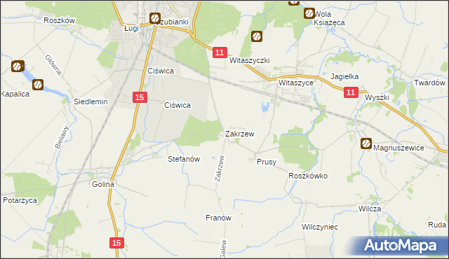 mapa Zakrzew gmina Jarocin, Zakrzew gmina Jarocin na mapie Targeo