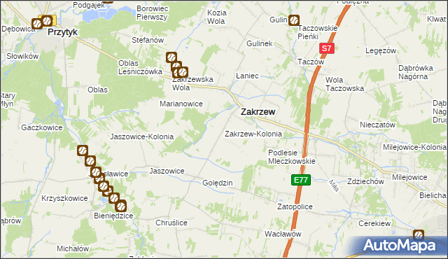 mapa Zakrzew-Kolonia gmina Zakrzew, Zakrzew-Kolonia gmina Zakrzew na mapie Targeo