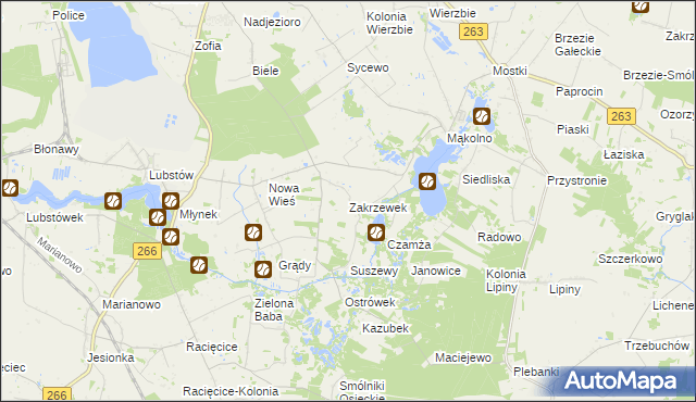 mapa Zakrzewek gmina Sompolno, Zakrzewek gmina Sompolno na mapie Targeo