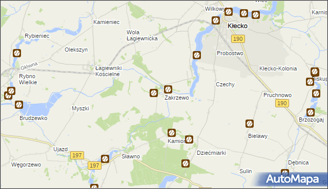 mapa Zakrzewo gmina Kłecko, Zakrzewo gmina Kłecko na mapie Targeo