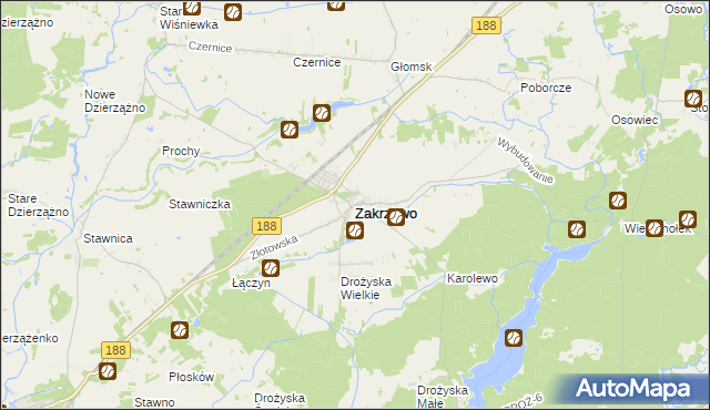 mapa Zakrzewo powiat złotowski, Zakrzewo powiat złotowski na mapie Targeo