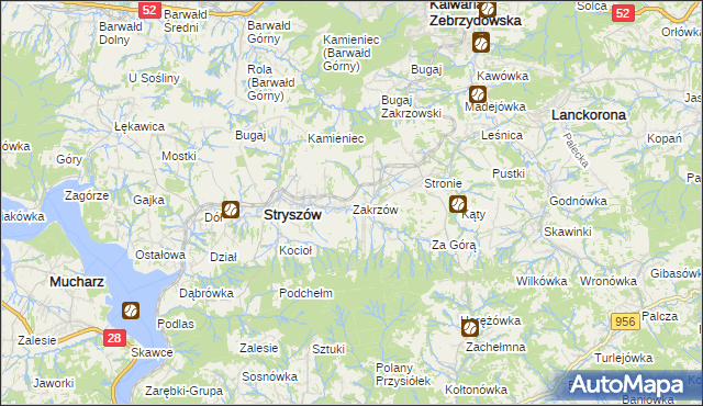 mapa Zakrzów gmina Stryszów, Zakrzów gmina Stryszów na mapie Targeo