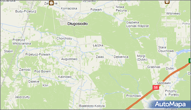 mapa Zalas gmina Długosiodło, Zalas gmina Długosiodło na mapie Targeo