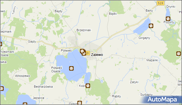 mapa Zalewo powiat iławski, Zalewo powiat iławski na mapie Targeo