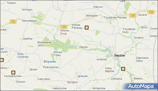 mapa Załuski gmina Błędów, Załuski gmina Błędów na mapie Targeo
