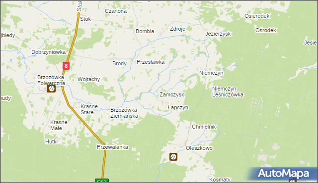 mapa Zamczysk gmina Czarna Białostocka, Zamczysk gmina Czarna Białostocka na mapie Targeo