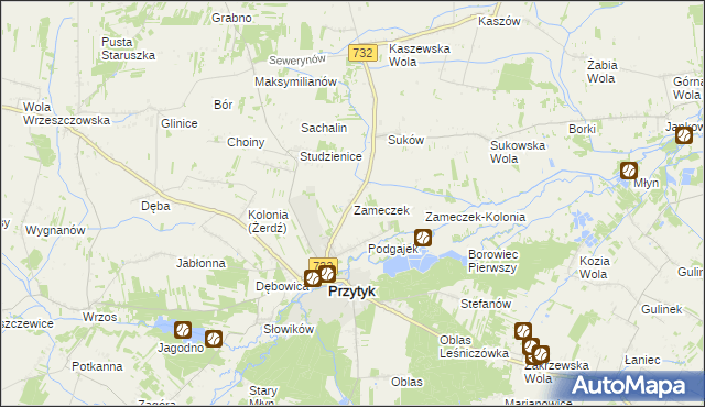 mapa Zameczek gmina Przytyk, Zameczek gmina Przytyk na mapie Targeo