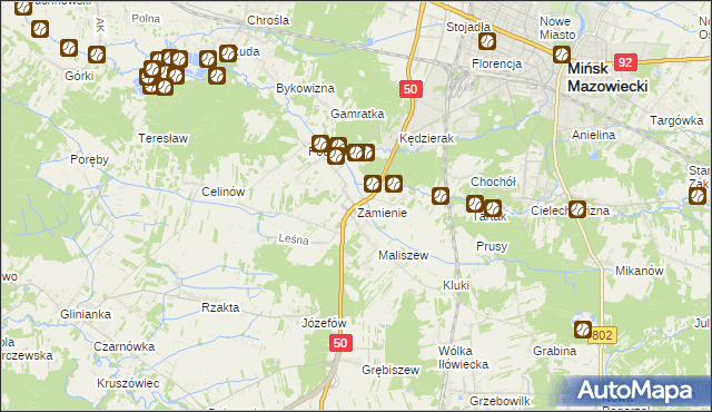 mapa Zamienie gmina Mińsk Mazowiecki, Zamienie gmina Mińsk Mazowiecki na mapie Targeo