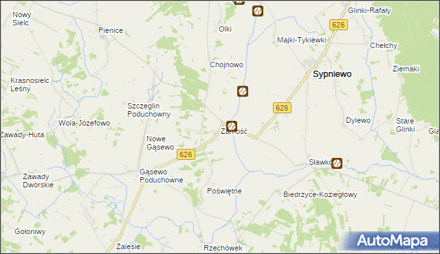 mapa Zamość gmina Sypniewo, Zamość gmina Sypniewo na mapie Targeo