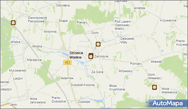 mapa Zamoście gmina Strzelce Wielkie, Zamoście gmina Strzelce Wielkie na mapie Targeo