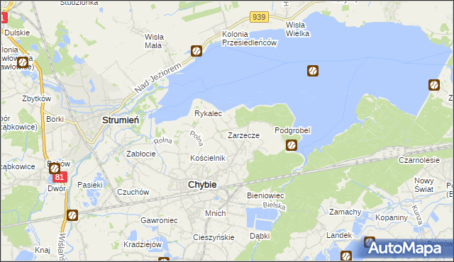 mapa Zarzecze gmina Chybie, Zarzecze gmina Chybie na mapie Targeo