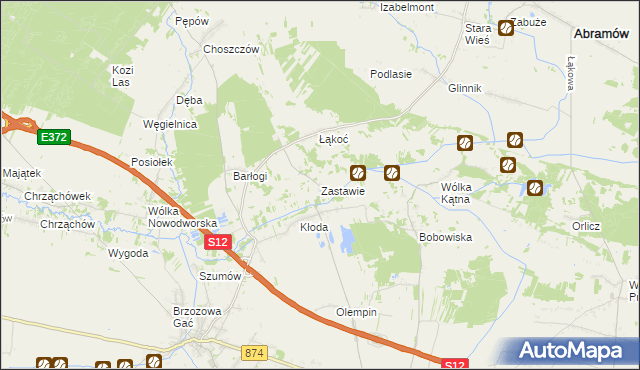 mapa Zastawie gmina Kurów, Zastawie gmina Kurów na mapie Targeo