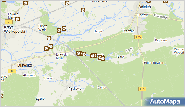 mapa Zawada gmina Wieleń, Zawada gmina Wieleń na mapie Targeo