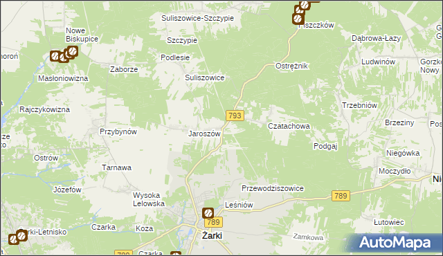 mapa Zawada gmina Żarki, Zawada gmina Żarki na mapie Targeo