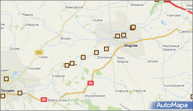 mapa Zborowice gmina Wiązów, Zborowice gmina Wiązów na mapie Targeo