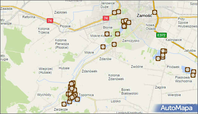 mapa Żdanów gmina Zamość, Żdanów gmina Zamość na mapie Targeo