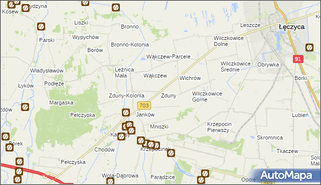 mapa Zduny gmina Łęczyca, Zduny gmina Łęczyca na mapie Targeo