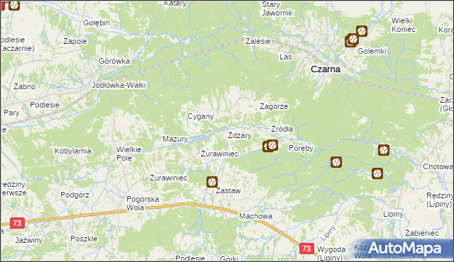 mapa Żdżary gmina Czarna, Żdżary gmina Czarna na mapie Targeo