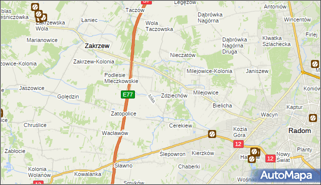 mapa Zdziechów gmina Zakrzew, Zdziechów gmina Zakrzew na mapie Targeo