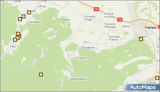 mapa Zdzisławice gmina Dzwola, Zdzisławice gmina Dzwola na mapie Targeo