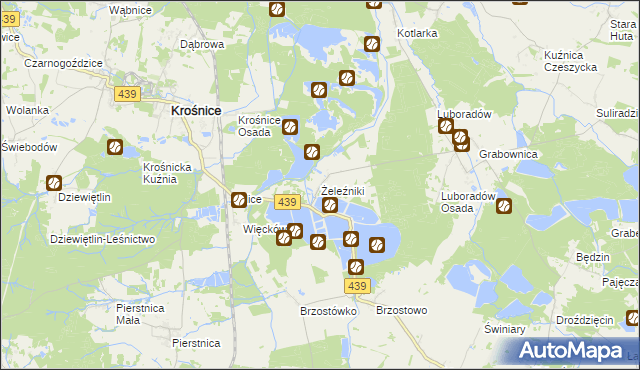 mapa Żeleźniki gmina Krośnice, Żeleźniki gmina Krośnice na mapie Targeo