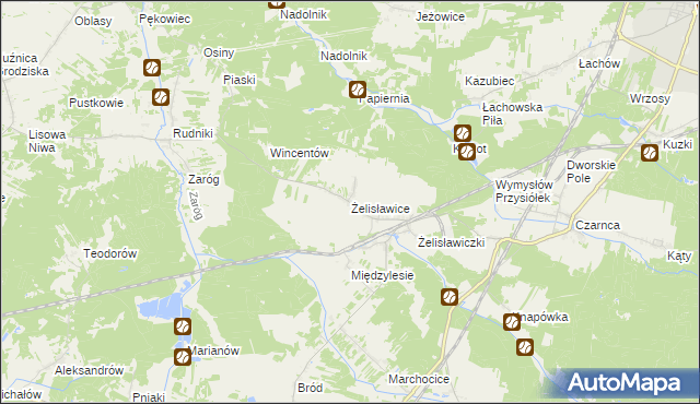 mapa Żelisławice gmina Secemin, Żelisławice gmina Secemin na mapie Targeo