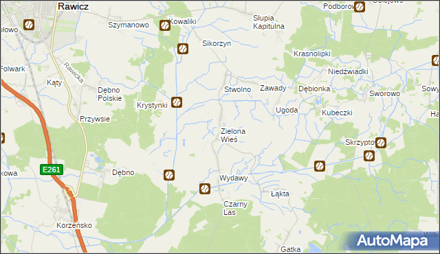 mapa Zielona Wieś gmina Rawicz, Zielona Wieś gmina Rawicz na mapie Targeo