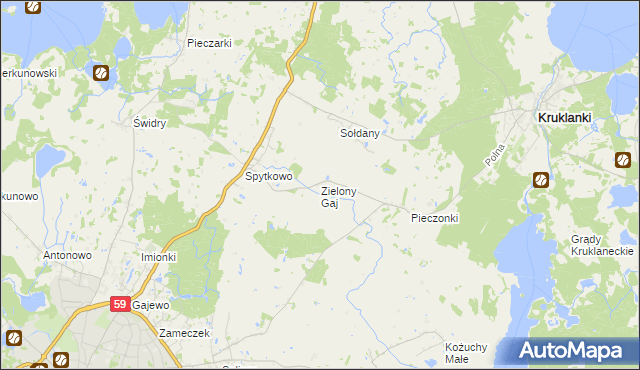 mapa Zielony Gaj gmina Giżycko, Zielony Gaj gmina Giżycko na mapie Targeo