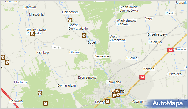 mapa Ziewanice, Ziewanice na mapie Targeo