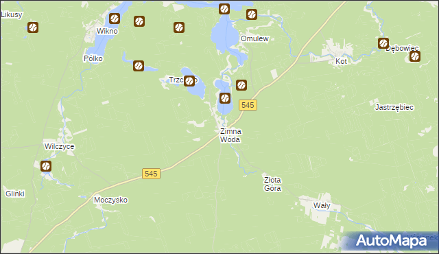 mapa Zimna Woda gmina Nidzica, Zimna Woda gmina Nidzica na mapie Targeo