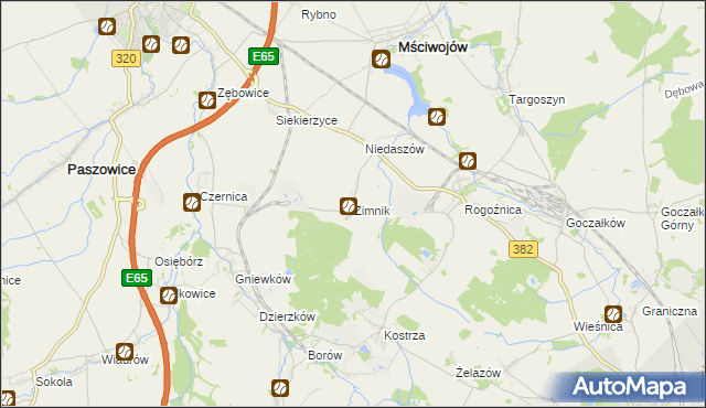 mapa Zimnik gmina Mściwojów, Zimnik gmina Mściwojów na mapie Targeo