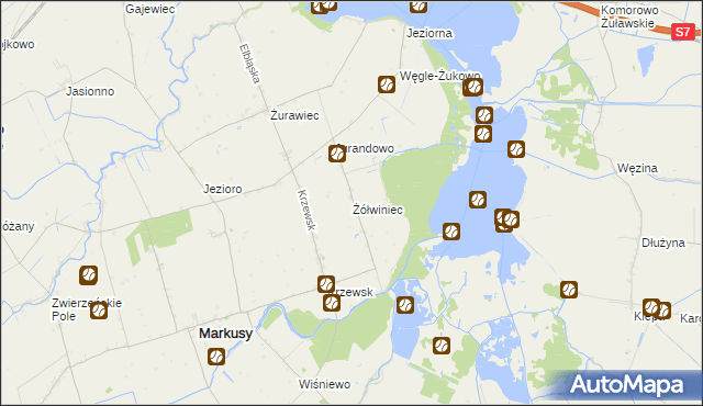 mapa Żółwiniec gmina Markusy, Żółwiniec gmina Markusy na mapie Targeo