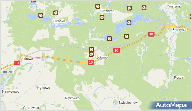 mapa Żółwino gmina Drawno, Żółwino gmina Drawno na mapie Targeo