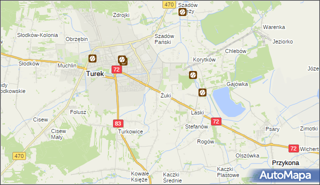 mapa Żuki gmina Turek, Żuki gmina Turek na mapie Targeo