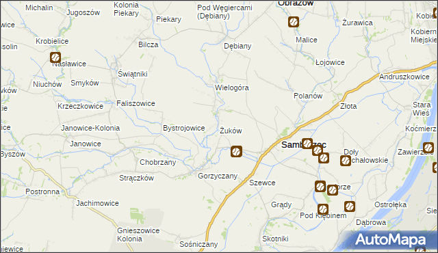 mapa Żuków gmina Samborzec, Żuków gmina Samborzec na mapie Targeo