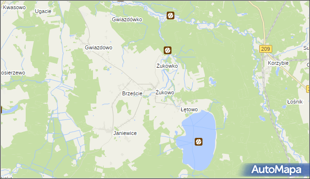 mapa Żukowo gmina Sławno, Żukowo gmina Sławno na mapie Targeo