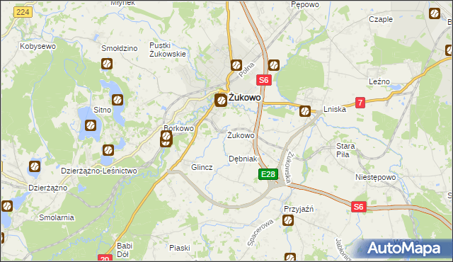 mapa Żukowo powiat kartuski, Żukowo powiat kartuski na mapie Targeo