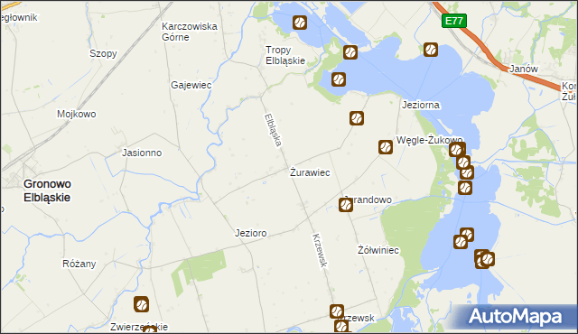 mapa Żurawiec gmina Markusy, Żurawiec gmina Markusy na mapie Targeo