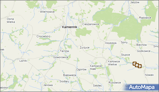 mapa Zurzyce, Zurzyce na mapie Targeo