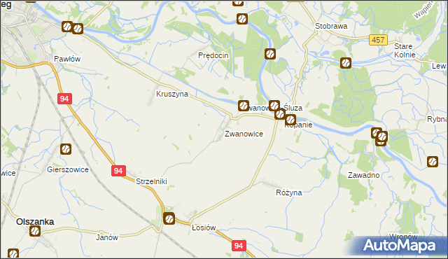 mapa Zwanowice gmina Skarbimierz, Zwanowice gmina Skarbimierz na mapie Targeo