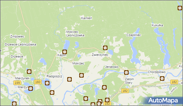 mapa Zwierzyniec gmina Międzychód, Zwierzyniec gmina Międzychód na mapie Targeo